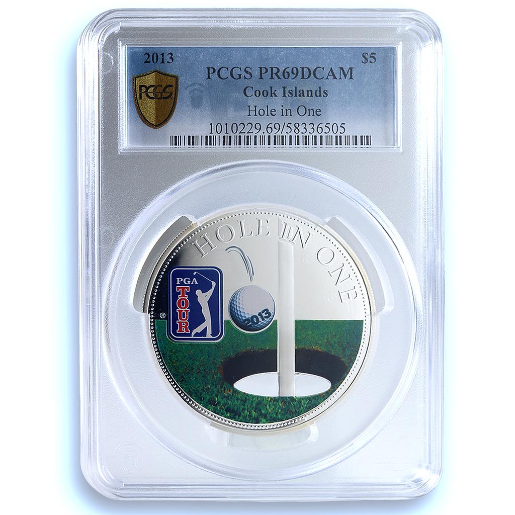 Cook Islands 5 dollars Hole in One PGA Tour Golf PL 69 PCGS silver coin 2013 Cook Islands 5 dollars Hole in One PGA Tour Golf PL 69 PCGS silver coin 2013