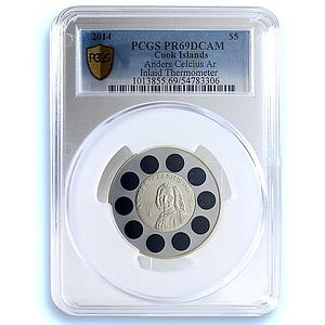 Cook Islands 5 dollars Anders Celsius KM-1664 Science PR69 PCGS silver coin 2014