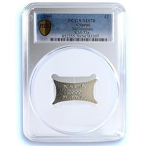 Cyprus 2 pounds Millennium KM-73a MS 70 PCGS silver coin 2000