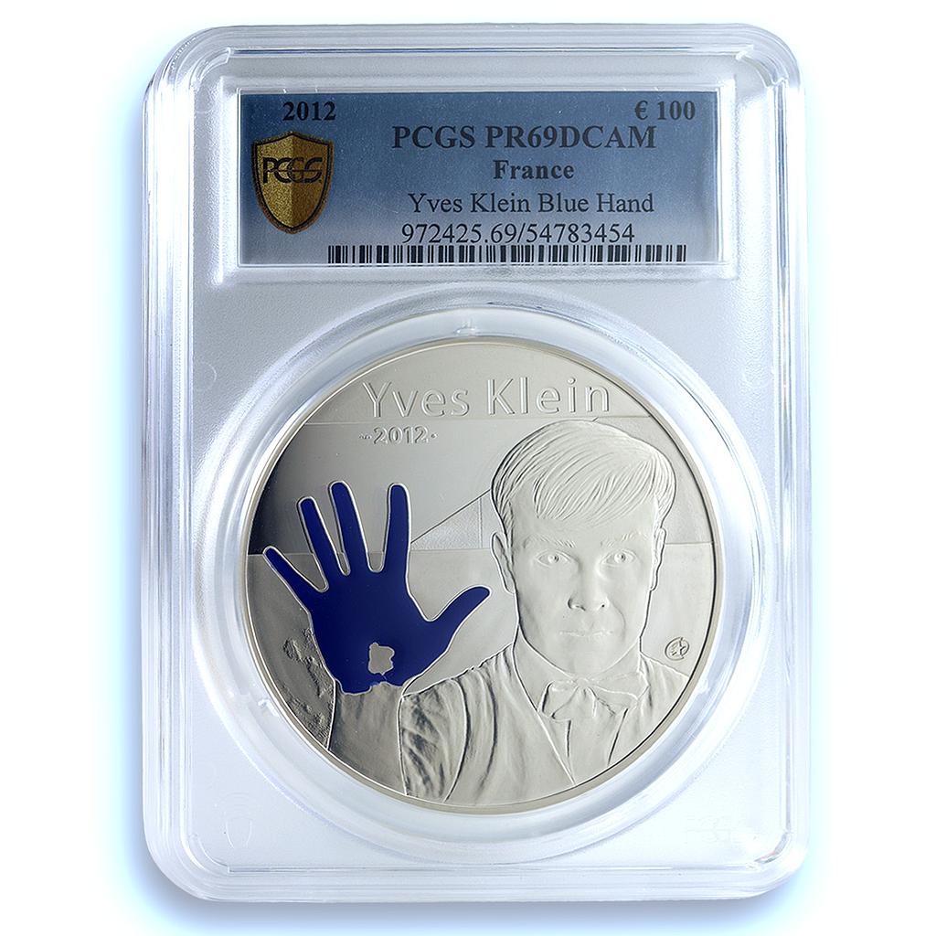 France 100 euros Yves Klein KM-2089 Art Blue Hand PR 69 PCGS silver coin 2012 France 100 euros Yves Klein KM-2089 Art Blue Hand PR 69 PCGS silver coin 2012