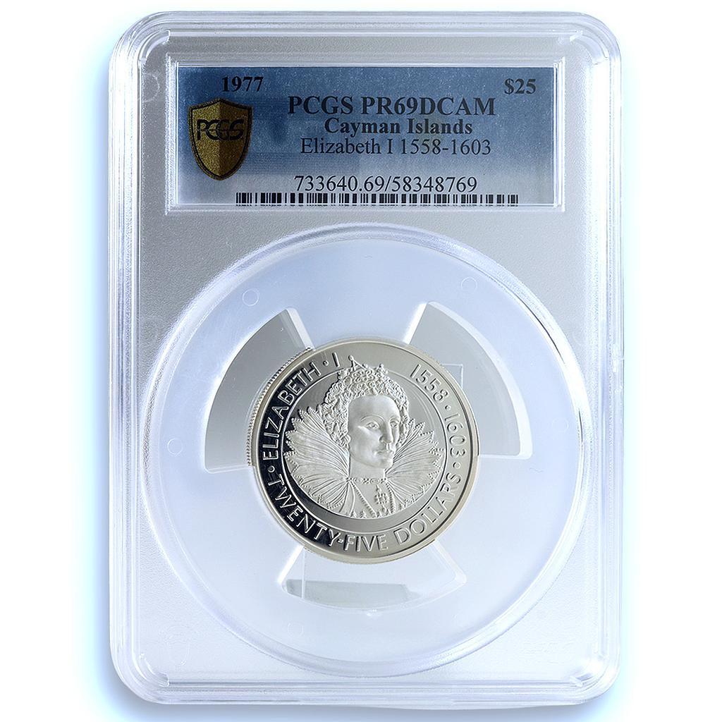 Cayman Islands 25 dollars Queen Elizabeth I KM-17 PR 69 PCGS silver coin 1977