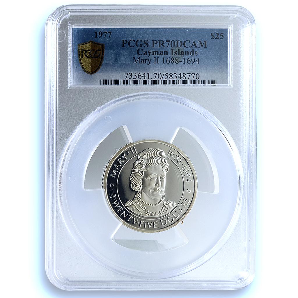 Cayman Islands 25 dollars Queen Mary II KM-18 PR 70 PCGS silver coin 1977