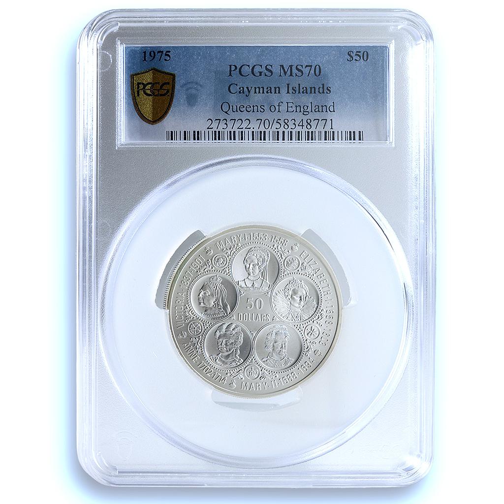 Cayman Islands 50 dollars Queens of England KM-12 MS 70 PCGS silver coin 1975 Cayman Islands 50 dollars Queens of England KM-12 MS 70 PCGS silver coin 1975