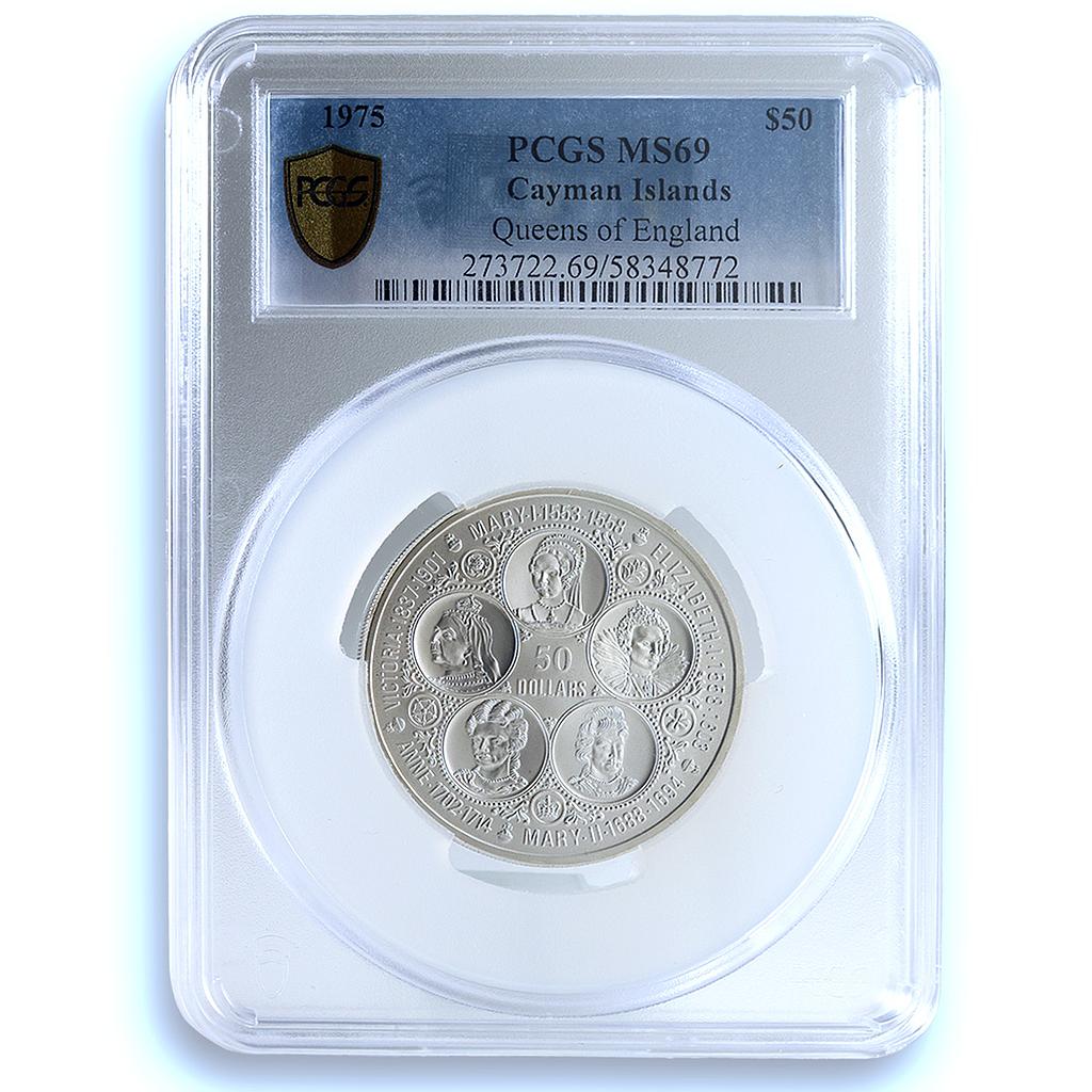 Cayman Islands 50 dollars Queens of England KM-12 MS 69 PCGS silver coin 1975 Cayman Islands 50 dollars Queens of England KM-12 MS 69 PCGS silver coin 1975