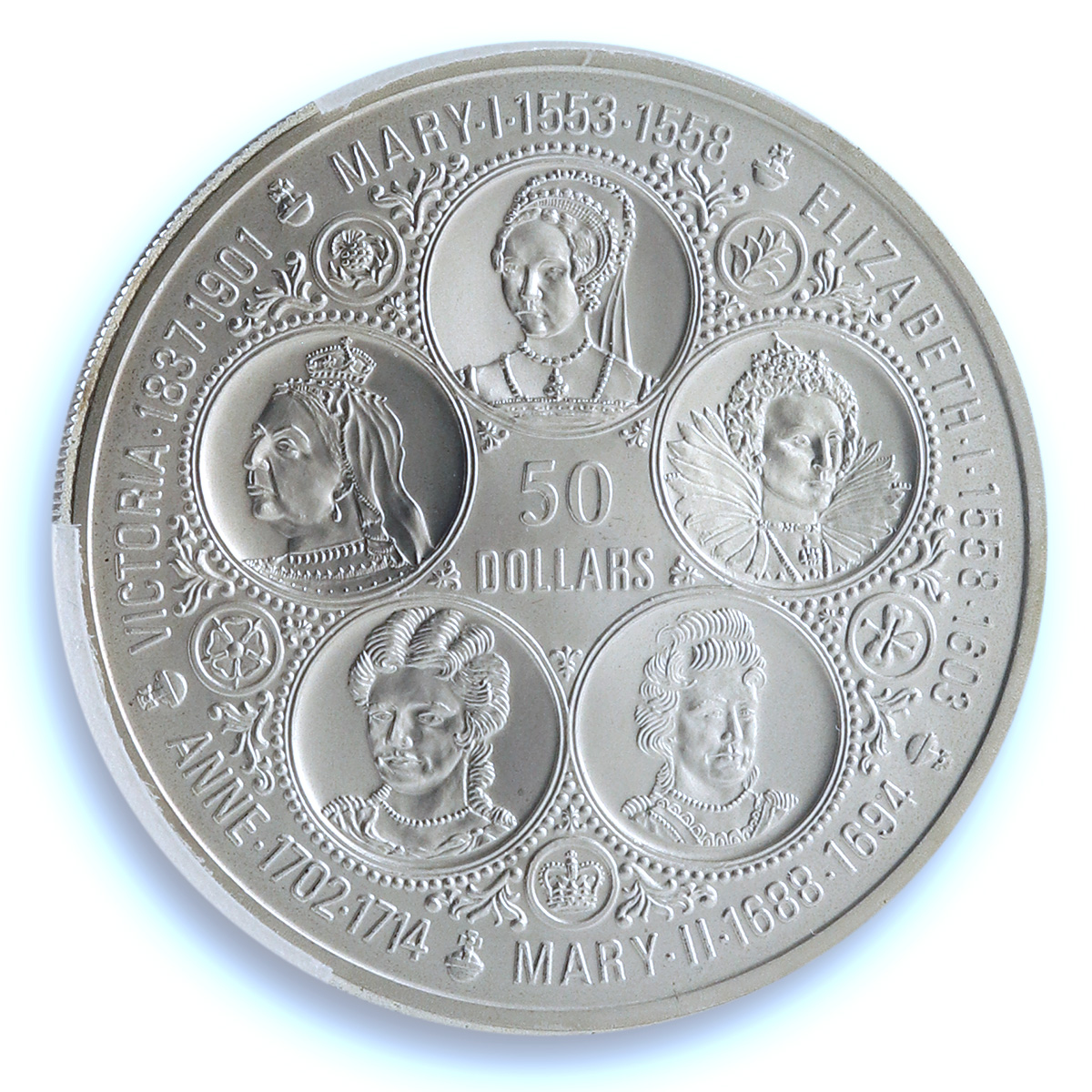 Cayman Islands 50 dollars Queens of England KM-12 MS 69 PCGS silver coin 1975 Cayman Islands 50 dollars Queens of England KM-12 MS 69 PCGS silver coin 1975