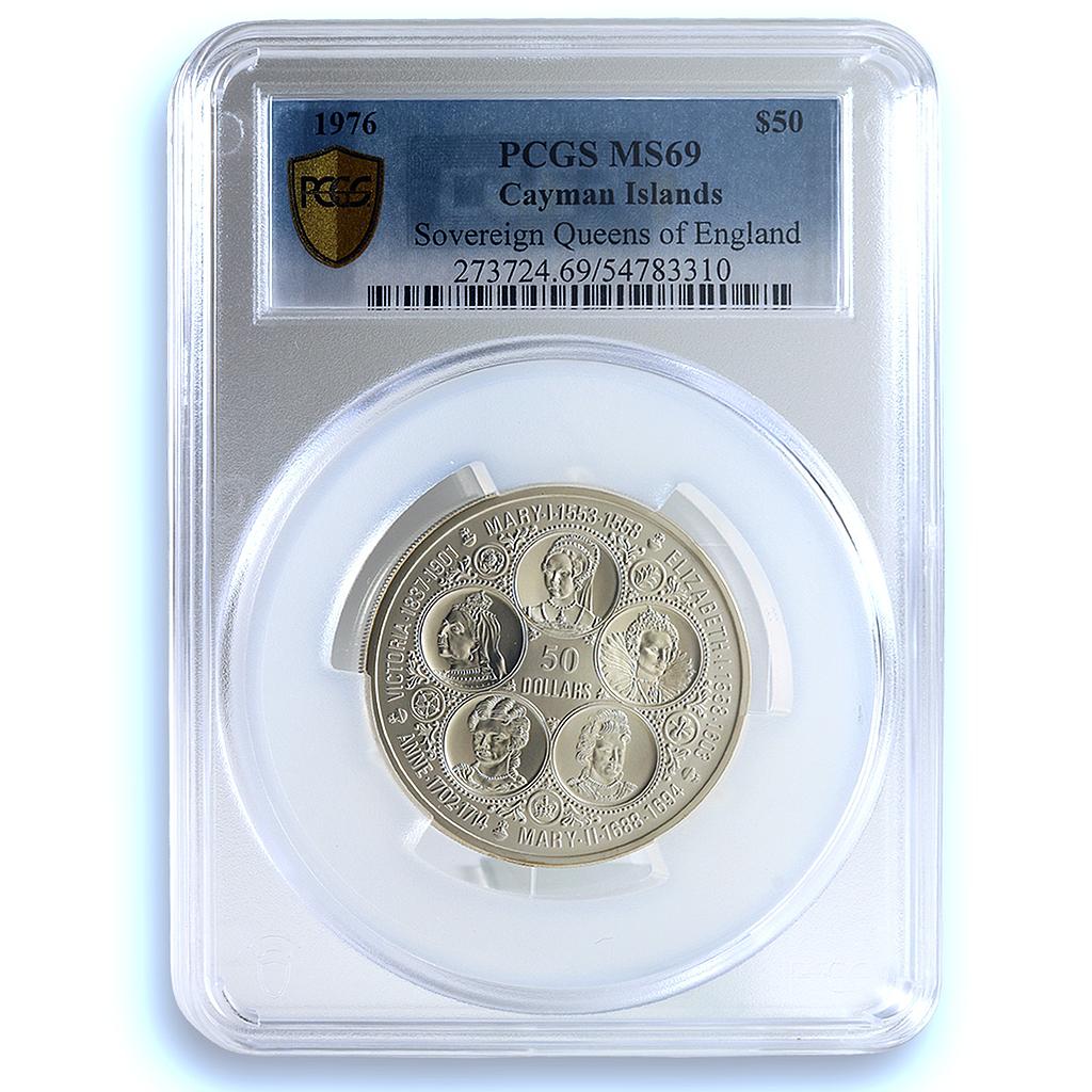 Cayman Islands 50 dollars Queens of England KM-12 MS 69 PCGS silver coin 1976