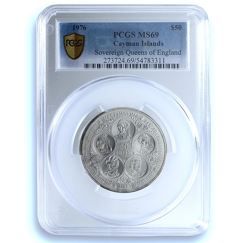 Cayman Islands 50 dollars Queens of England KM-12 MS 69 PCGS silver coin 1976