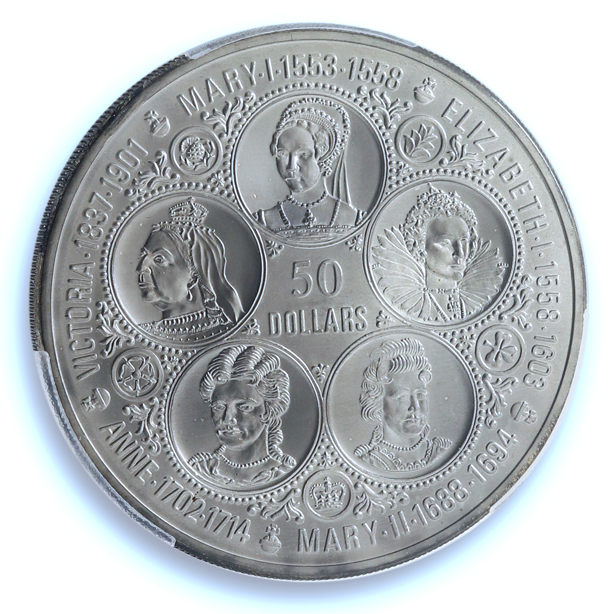 Cayman Islands 50 dollars Queens of England KM-12 MS 69 PCGS silver coin 1976