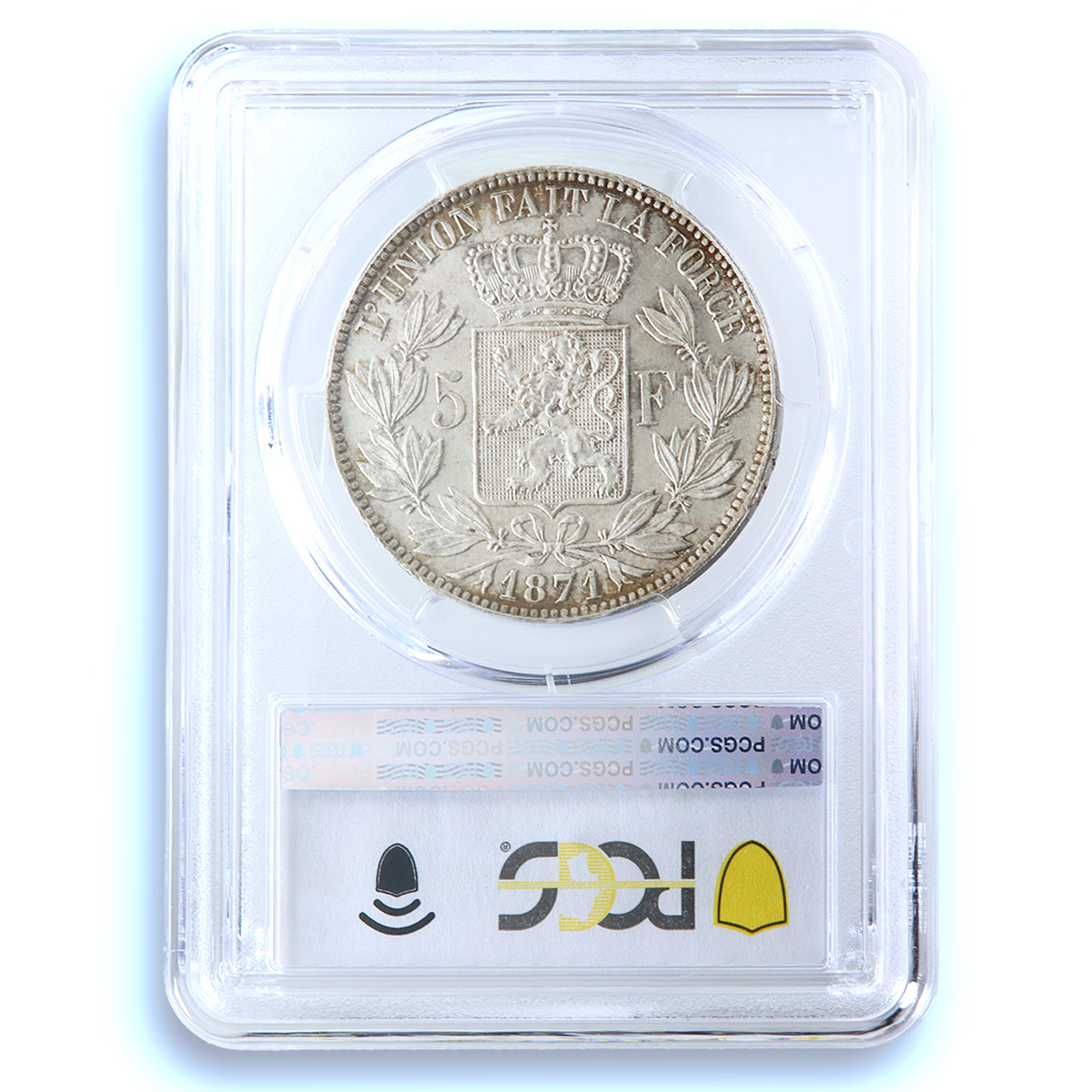 Belgium 5 francs Leopold II KM-24 Mor-158 MS 64 PCGS silver coin 1871