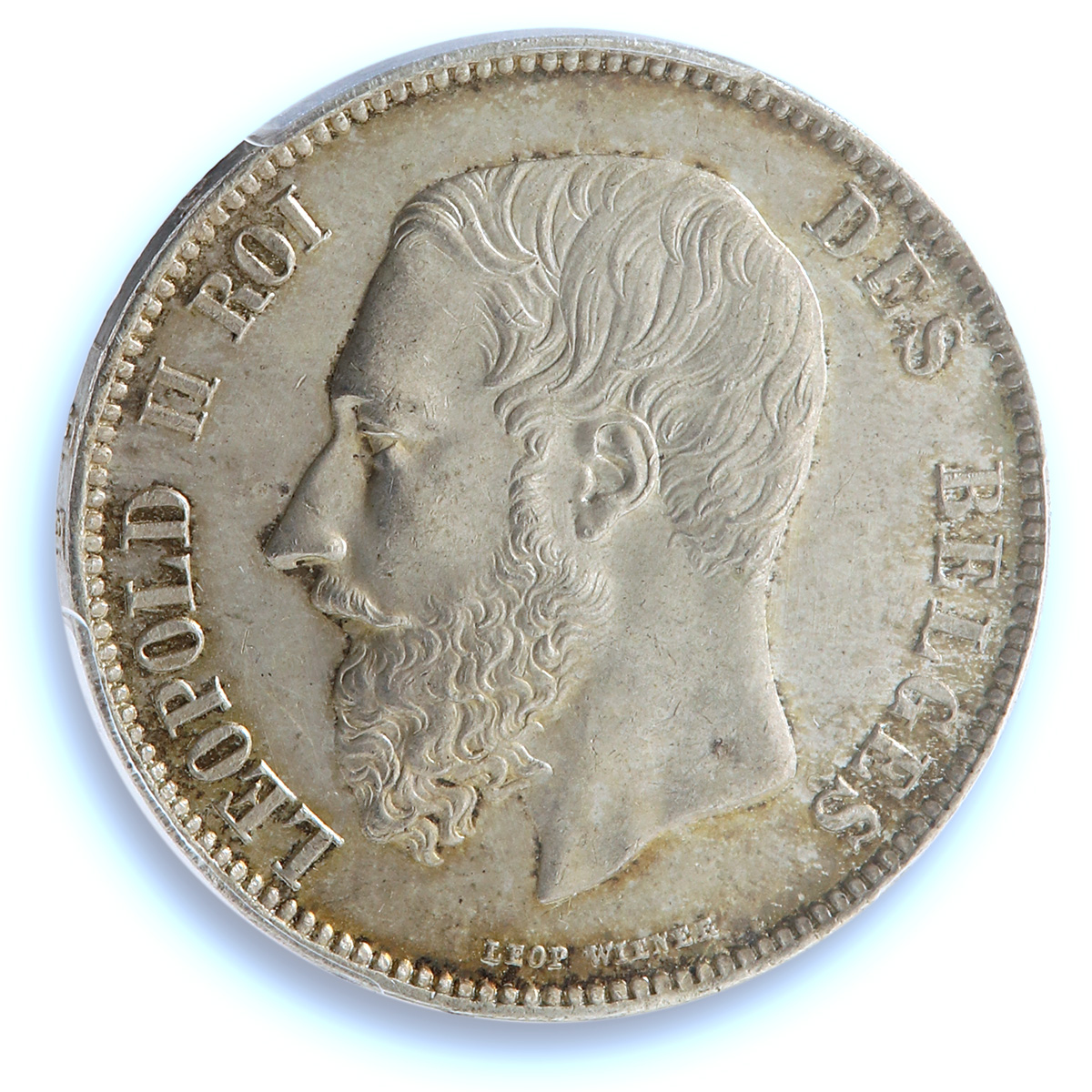 Belgium 5 francs Leopold II KM-24 Mor-158 MS 64 PCGS silver coin 1871