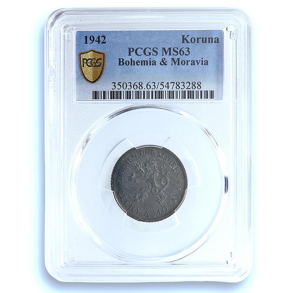 Bohemia 1 koruna German Protectorate KM-4 J-623 MS 63 PCGS zinc coin 1942 Bohemia 1 koruna German Protectorate KM-4 J-623 MS 63 PCGS zinc coin 1942