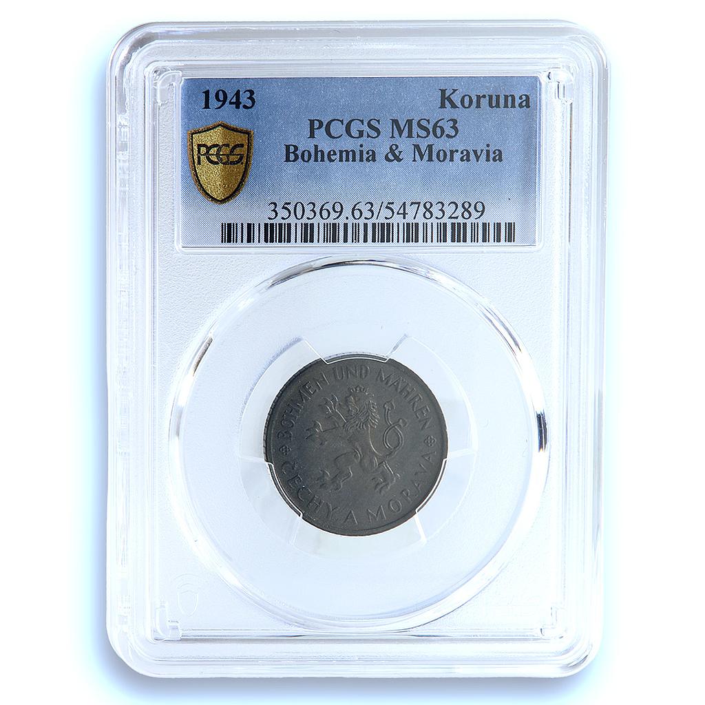 Bohemia 1 koruna German Protectorate KM-4 J-623 MS 63 PCGS zinc coin 1943