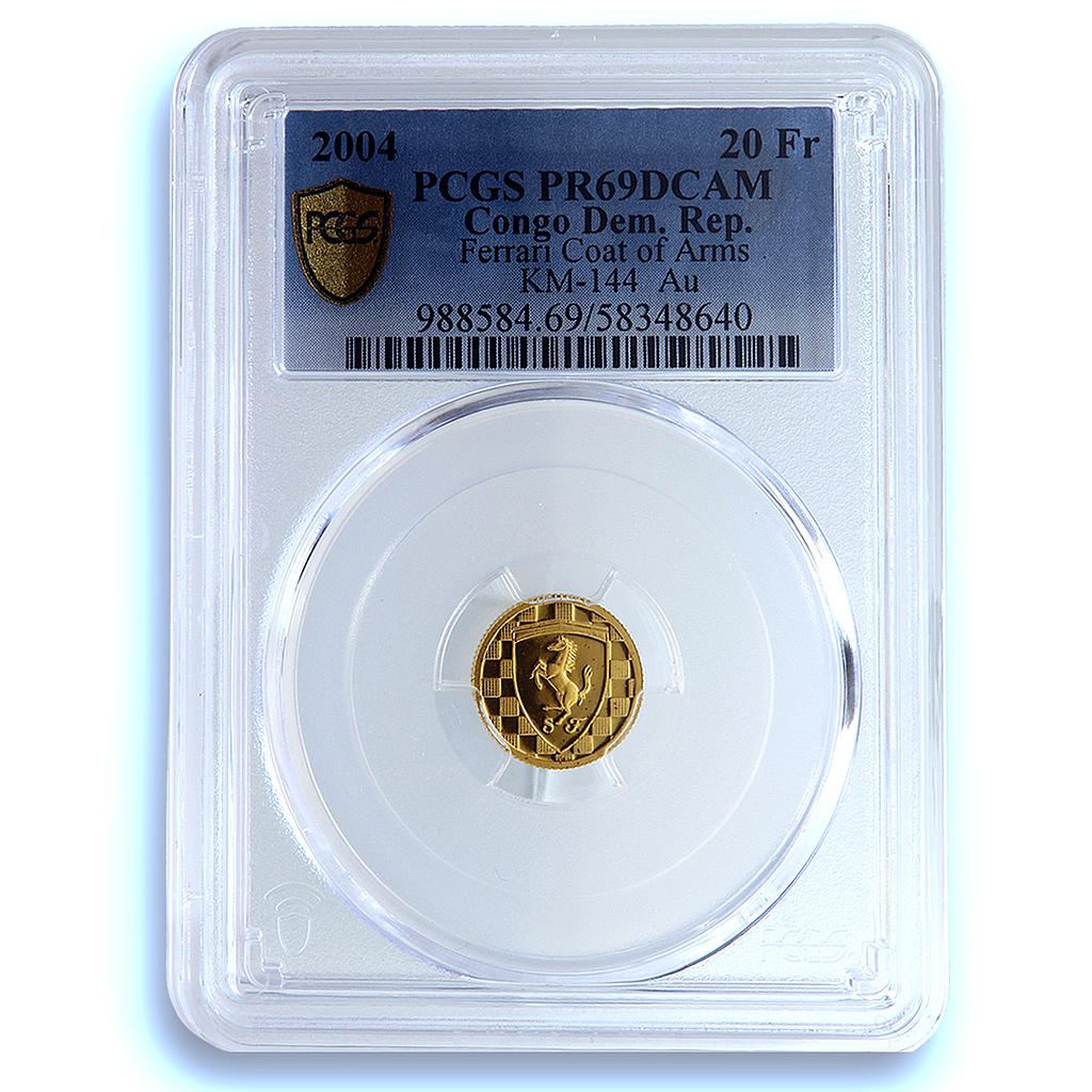 Congo Democratic 20 francs Ferrari KM-144 Logo Horse PR 69 PCGS gold coin 2004 Congo Democratic 20 francs Ferrari KM-144 Logo Horse PR 69 PCGS gold coin 2004