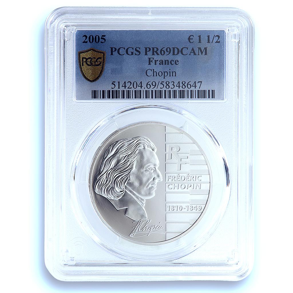France 1 1/2 euro Chopin KM-2027 Music Composer PR 69 PCGS silver coin 2005 France 1 1/2 euro Chopin KM-2027 Music Composer PR 69 PCGS silver coin 2005