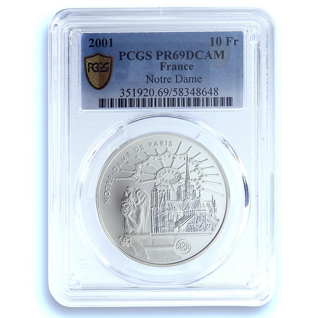 France 10 francs Notre Dame Paris KM-1272 Cathedral PR 69 PCGS silver coin 2001 France 10 francs Notre Dame Paris KM-1272 Cathedral PR 69 PCGS silver coin 2001
