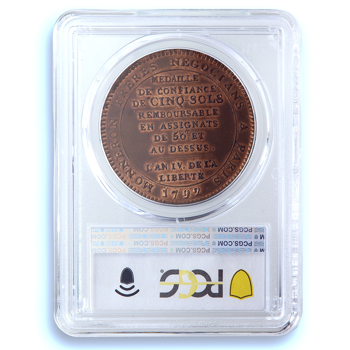 France 5 sols Monneron Freres KM-Tn31 Maz-145 MS 63 PCGS bronze coin 1792 France 5 sols Monneron Freres KM-Tn31 Maz-145 MS 63 PCGS bronze coin 1792
