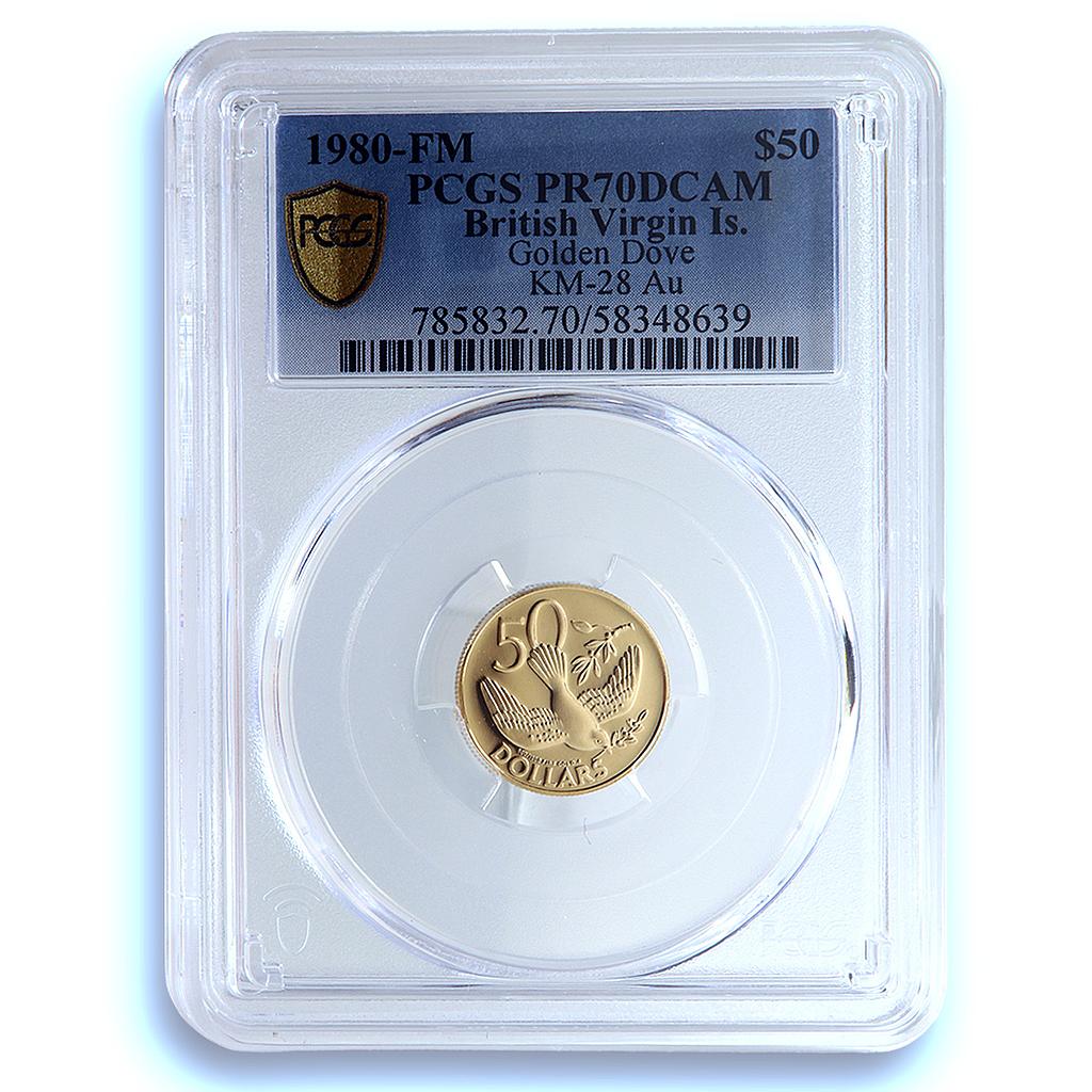 British Virgin Is. 50 dollars Golden Dove KM-28 Bird PR 70 PCGS gold coin 1980 British Virgin Is. 50 dollars Golden Dove KM-28 Bird PR 70 PCGS gold coin 1980