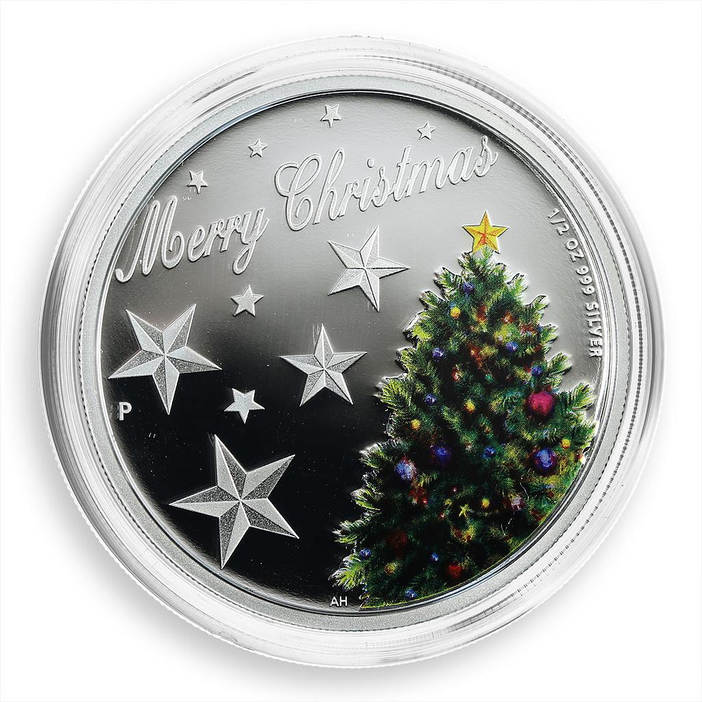 Australia 50 cents Merry Christmas New Year Tree silver coloured proof coin 2013