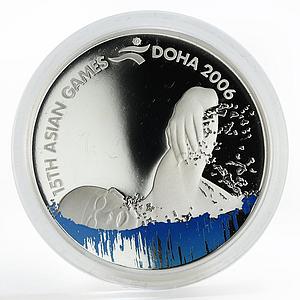 Qatar 10 riyals Asian Games Swimming proof silver coin 2006