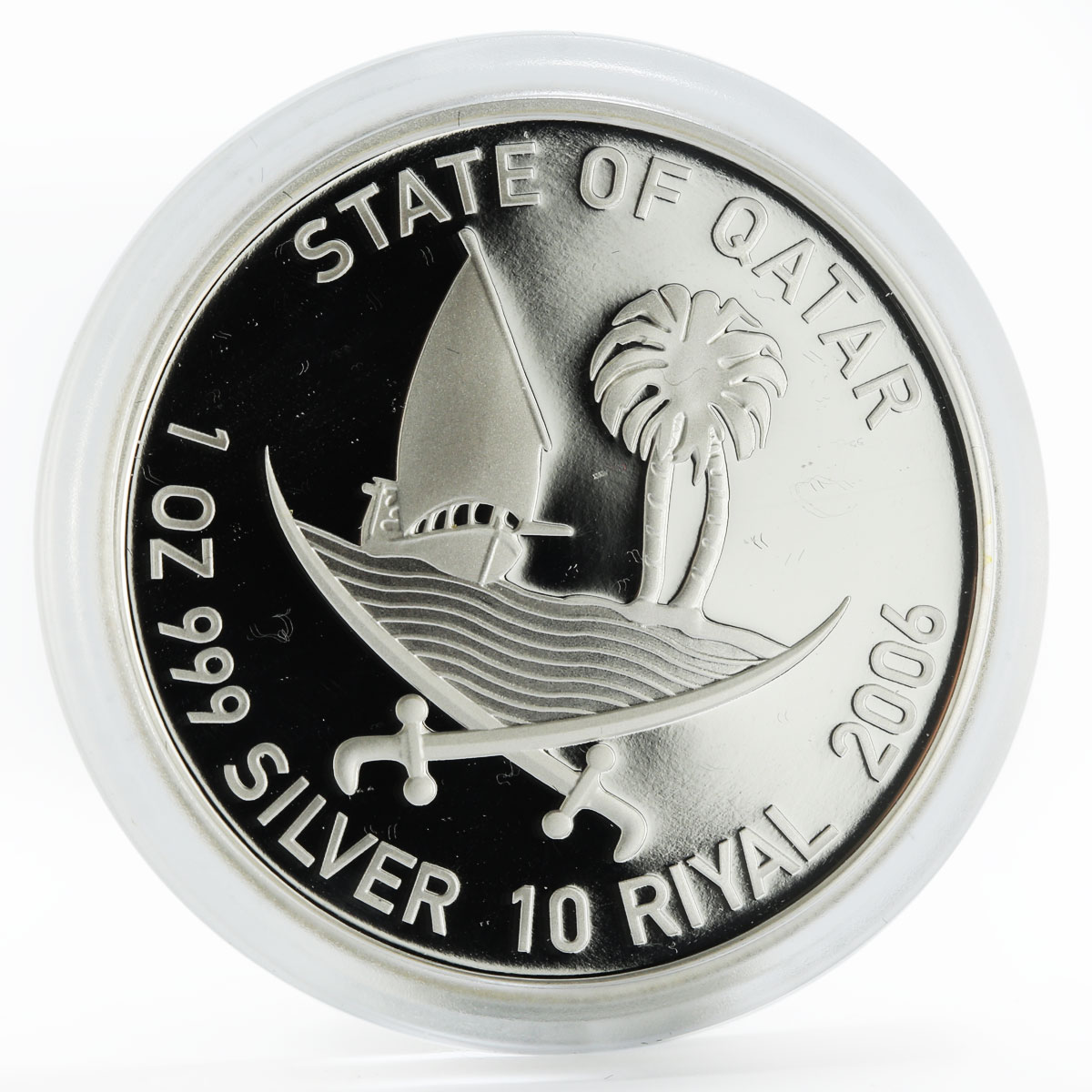 Qatar 10 riyals Asian Games Swimming proof silver coin 2006