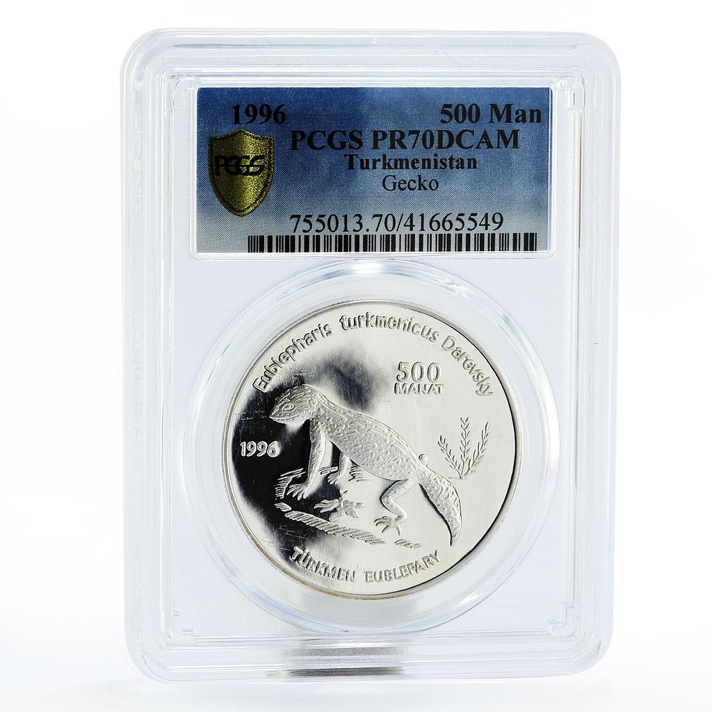 Turkmenistan 500 manat Endangered Wildlife Gecko PR70 PCGS silver coin 1996