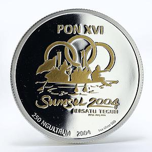 Bhutan 250 ngultrum Indonesian Games logo Palembang proof silver coin 2004