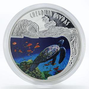 Rwanda 500 francs Marine Live Mydas Turtle Fauna colored silver coin 2010