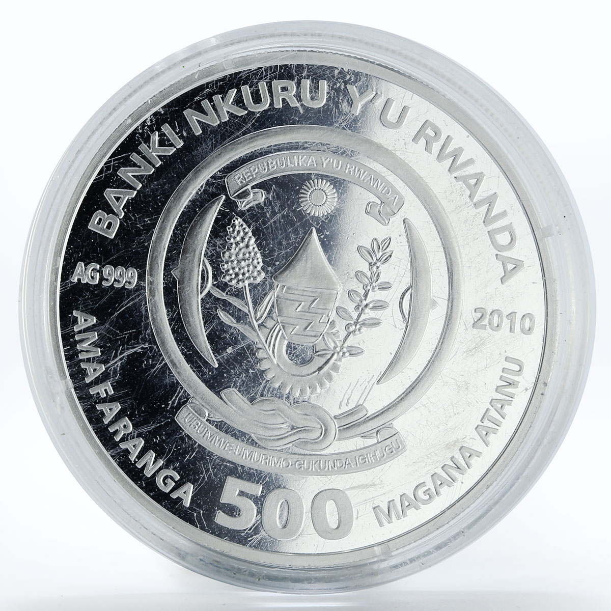 Rwanda 500 francs Chelonia Mydas turtle colored silver coin 2010