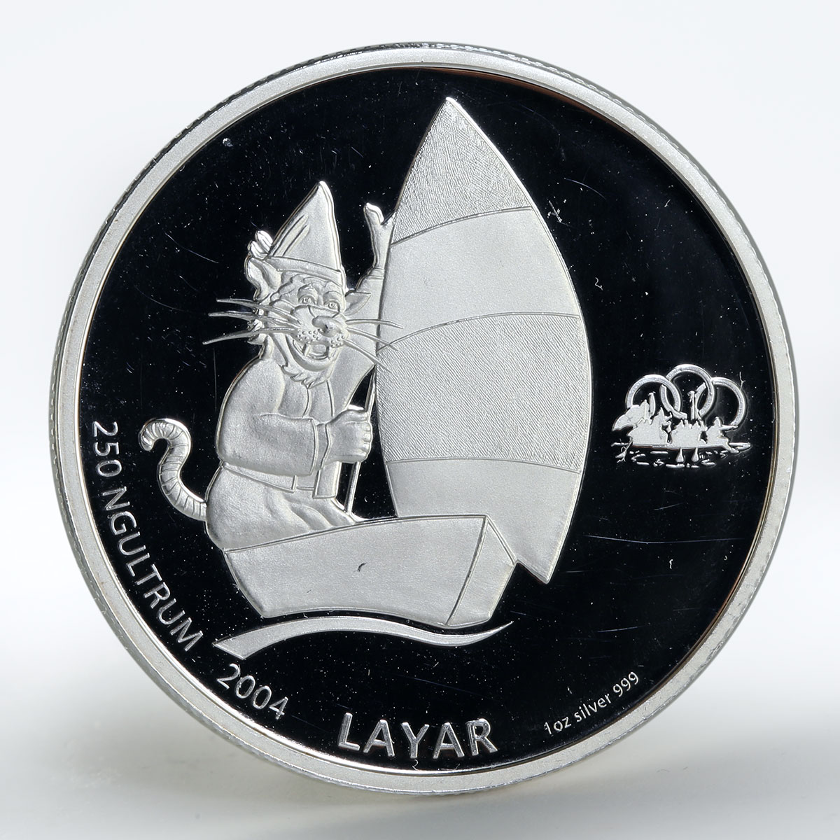 Bhutan 250 ngultrum Games Sailing proof silver coin 2004