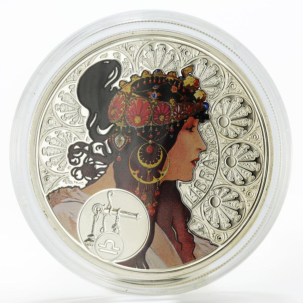 Niue 1 dollar Alphonse Mucha Zodiac Series Libra colored silver coin 2011