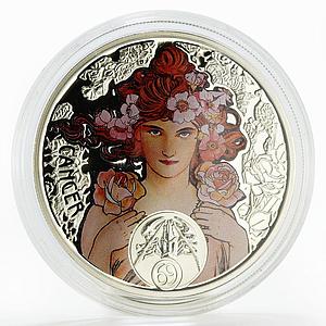 Niue 1 dollar Alphonse Mucha Zodiac series Cancer colored silver coin 2011