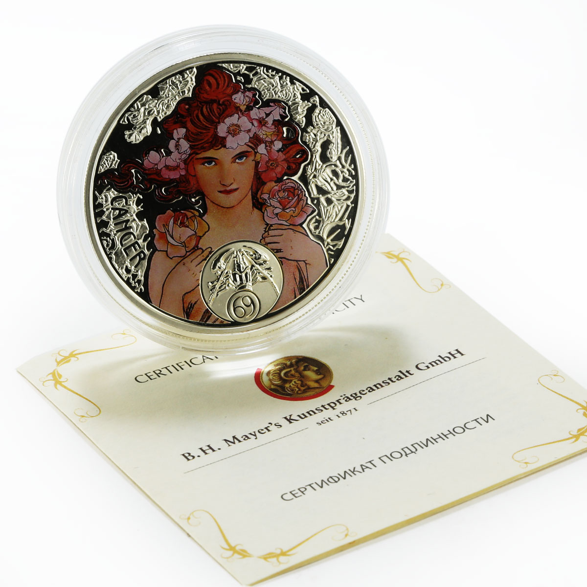 Niue 1 dollar A. Mucha Zodiac Series Cancer colored silver coin 2011