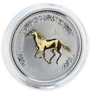 Australia 1 dollar Lunar Calendar I Year of the Horse gilded silver coin 2002