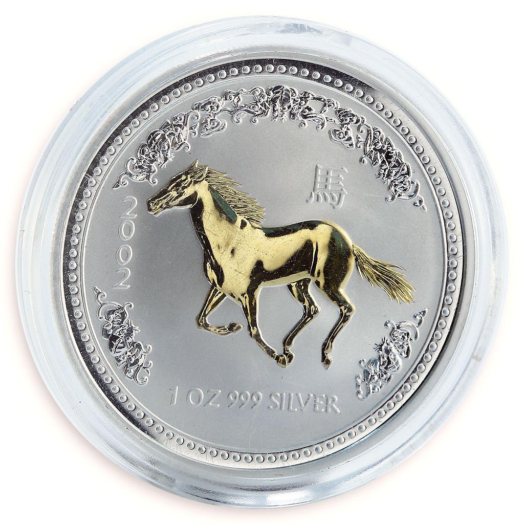 Australia 1 dollar Lunar Calendar I Year of the Horse gilded silver coin 2002