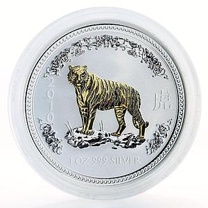 Australia 1 dollar Lunar Calendar I Year of the Tiger gilded silver coin 2010