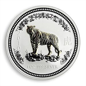 Australia, 1 Dollar, Year of the Tiger 2010, Series I, Gilded, 1 Oz Silver 2007