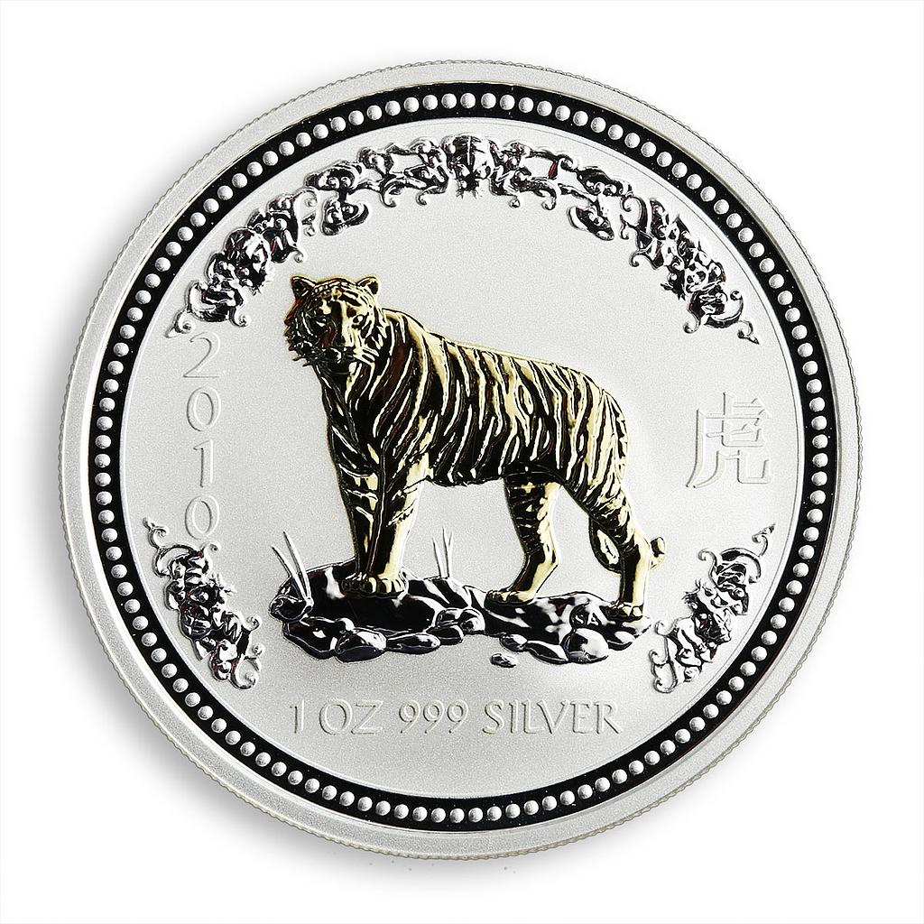 Australia, 1 Dollar, Year of the Tiger 2010, Series I, Gilded, 1 Oz Silver 2007