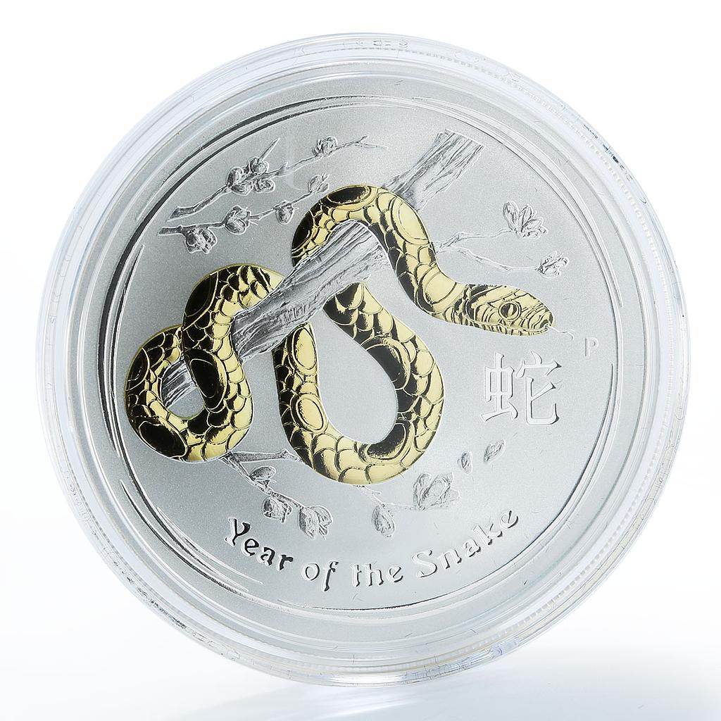 Australia, 1 dollar, Year of the Snake, Lunar Series II silver gilded coin 2013