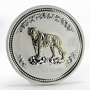 Australia 1 dollar Year of the Tiger Lunar Series I gilded silver coin 2010