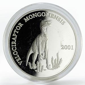 Mongolia 500 togrog Velociraptor Mongoliensis dinosaur silver coin 2001
