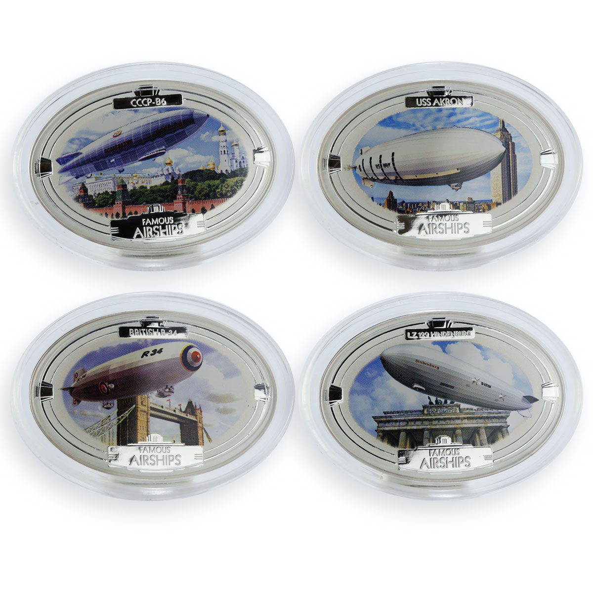 Fiji set 4 coins Famous Airships colored proof silver 2009