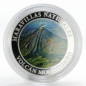 Nicaragua 10 cordobas Volcano Momotombo colored silver coin 2017