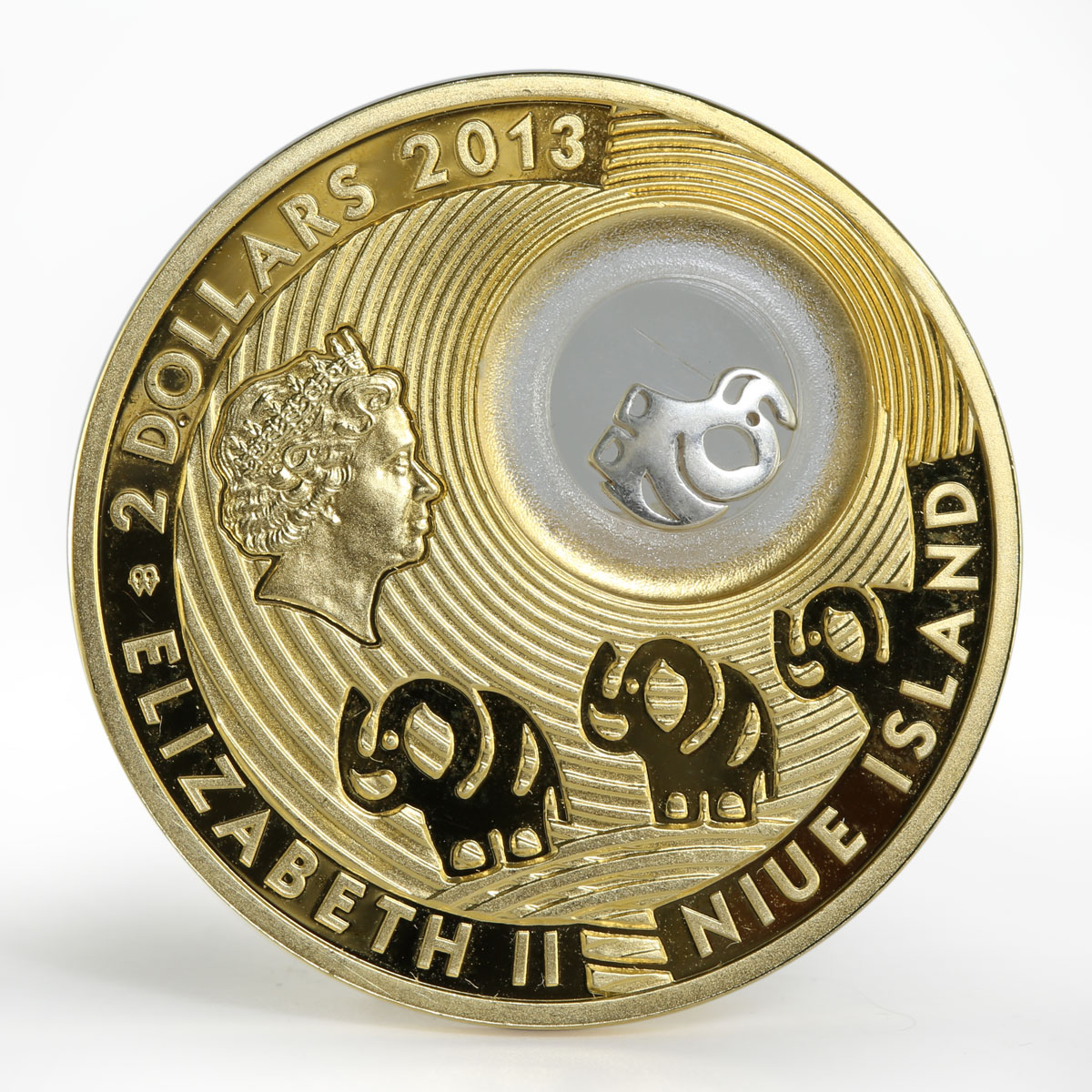 Niue 2 dollars Good Luck Elephant gilded silver coin 2013