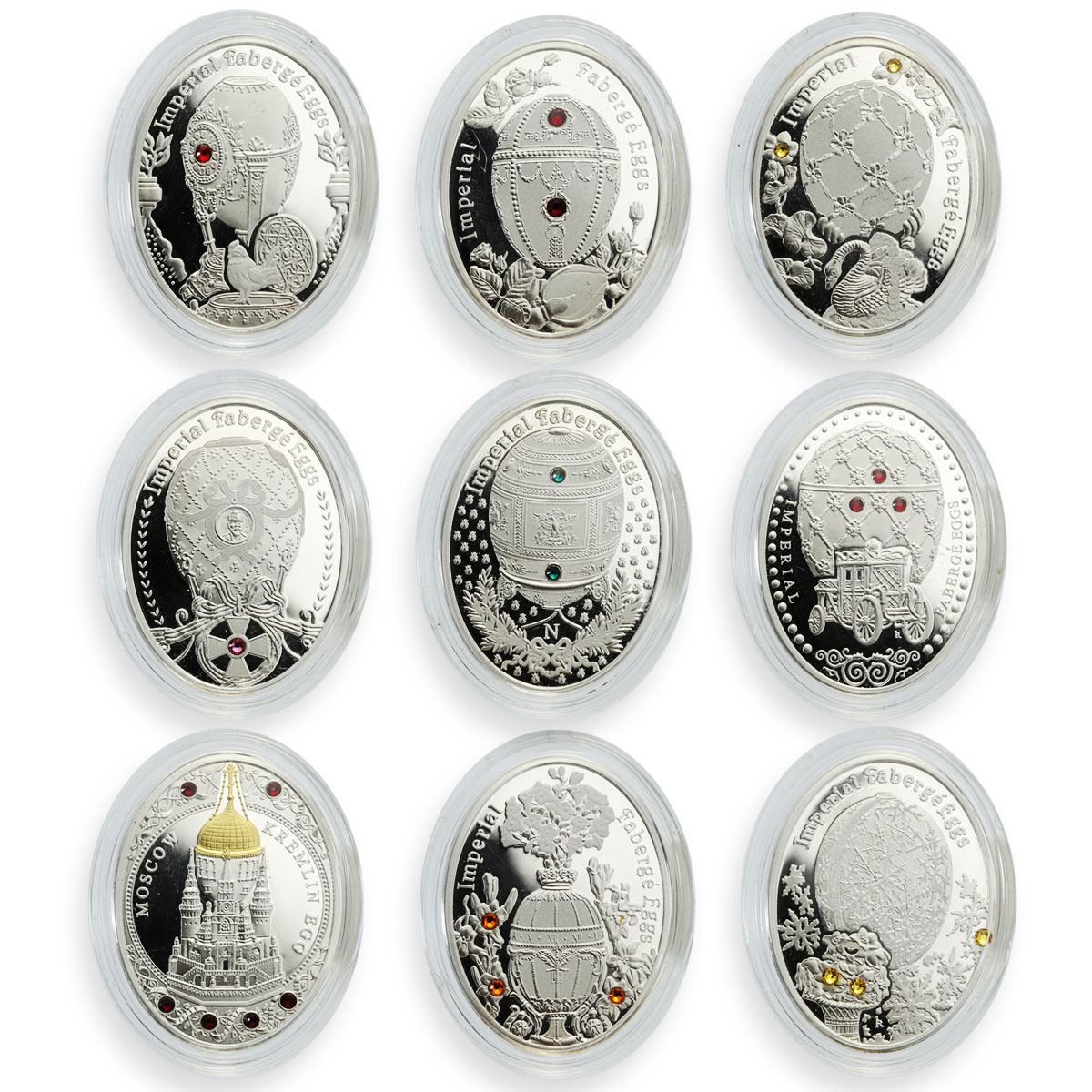 Niue set 9 coins Imperial Faberge Eggs crystals proof silver 2012/2013
