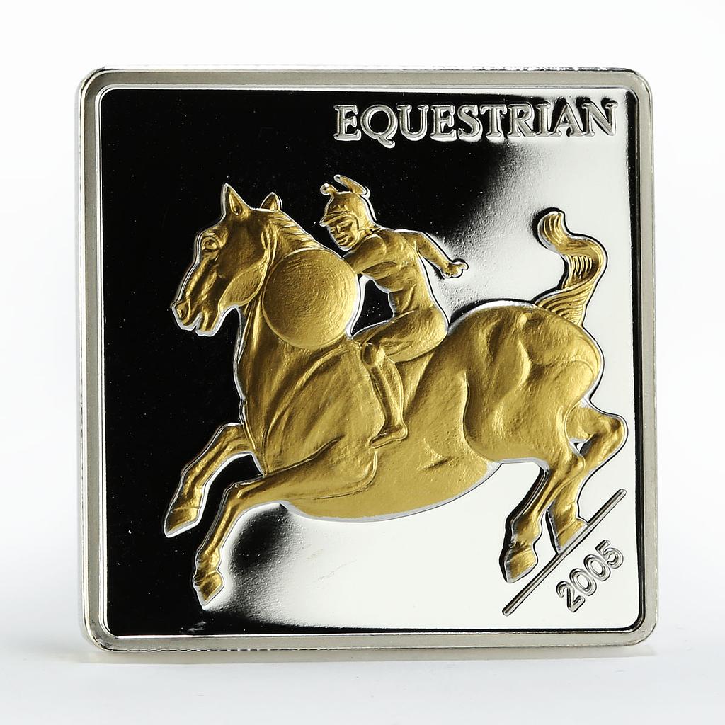 Mongolia 500 togrog Da Vinci Horse Rider gilded silver coin 2005