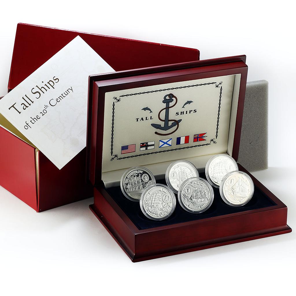 Cook Islands set 6 coins Tall Ships of 20th century silver 2008