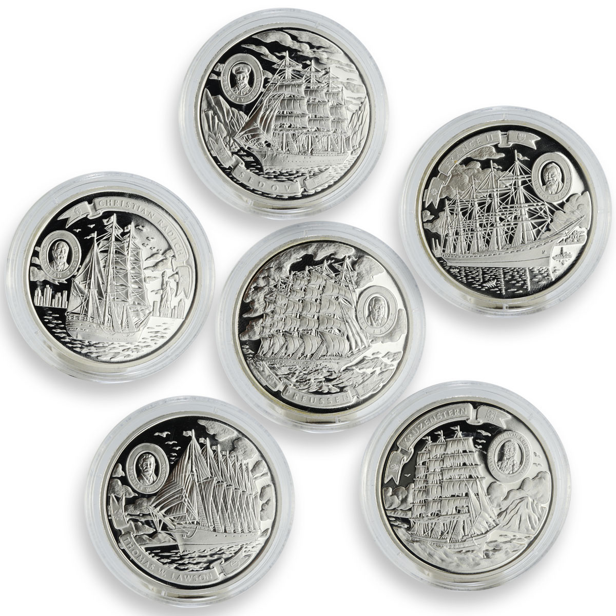 Cook Islands set 6 coins Tall Ships of 20th century silver 2008
