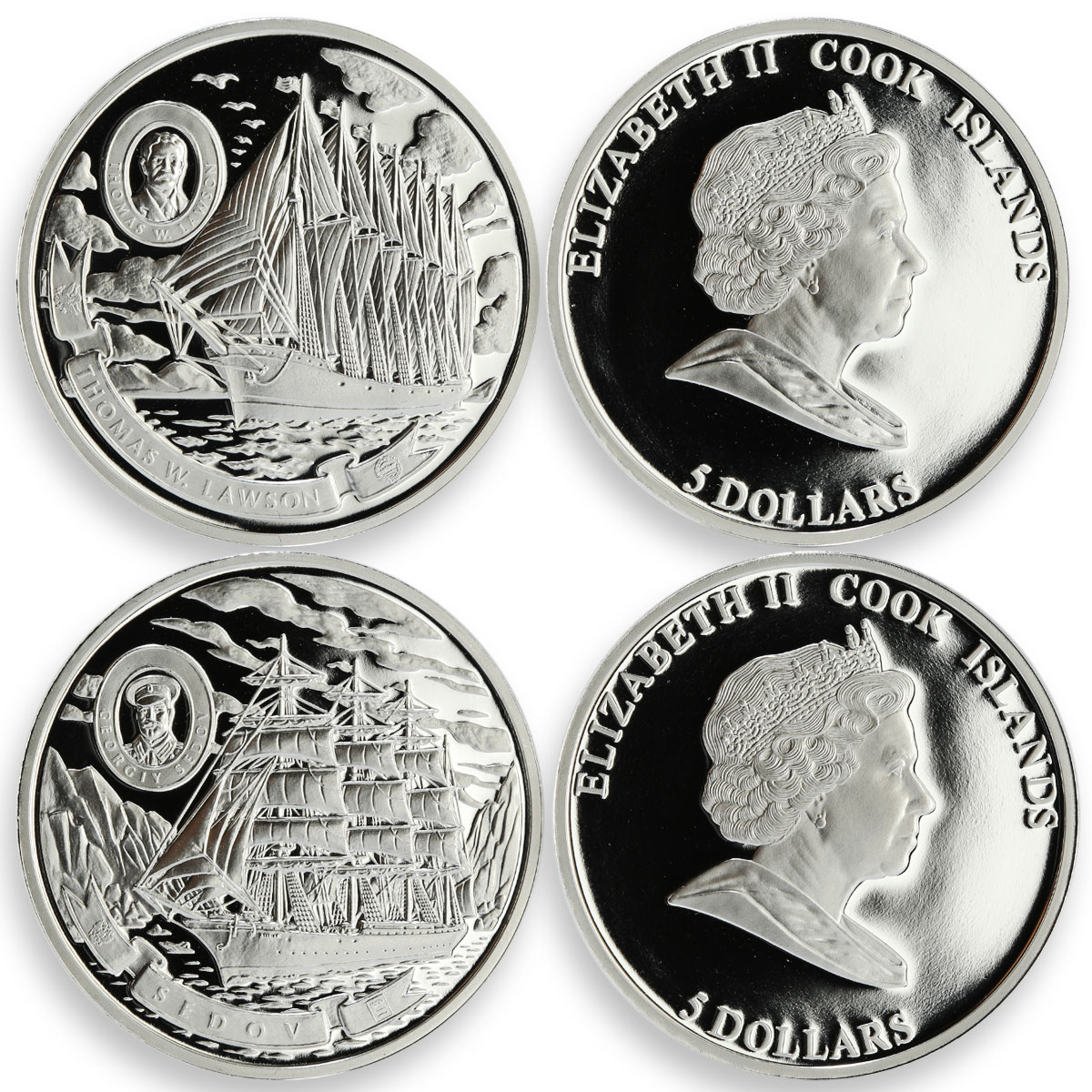 Cook Islands set 6 coins Tall Ships of 20th century silver 2008