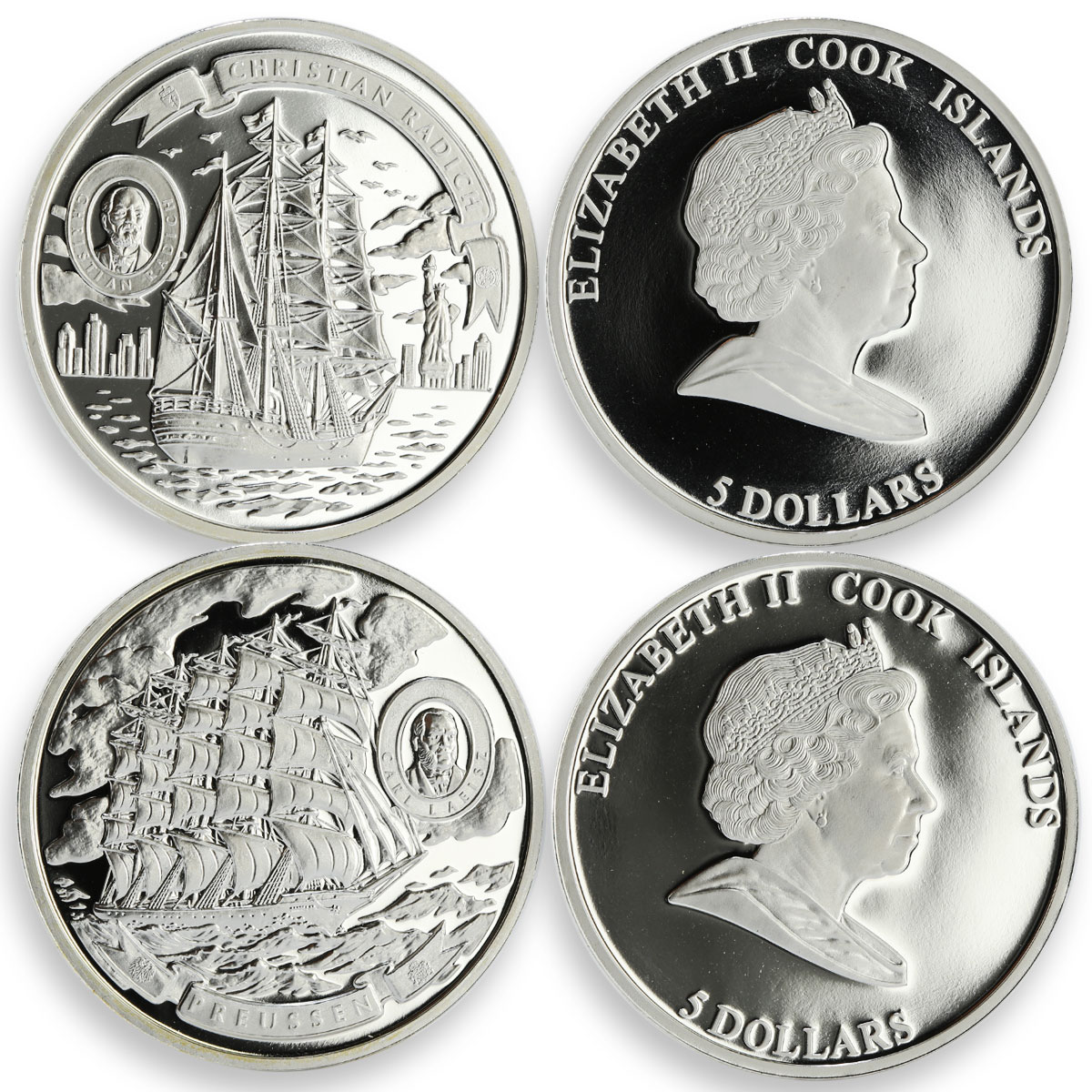 Cook Islands set 6 coins Tall Ships of 20th century silver 2008