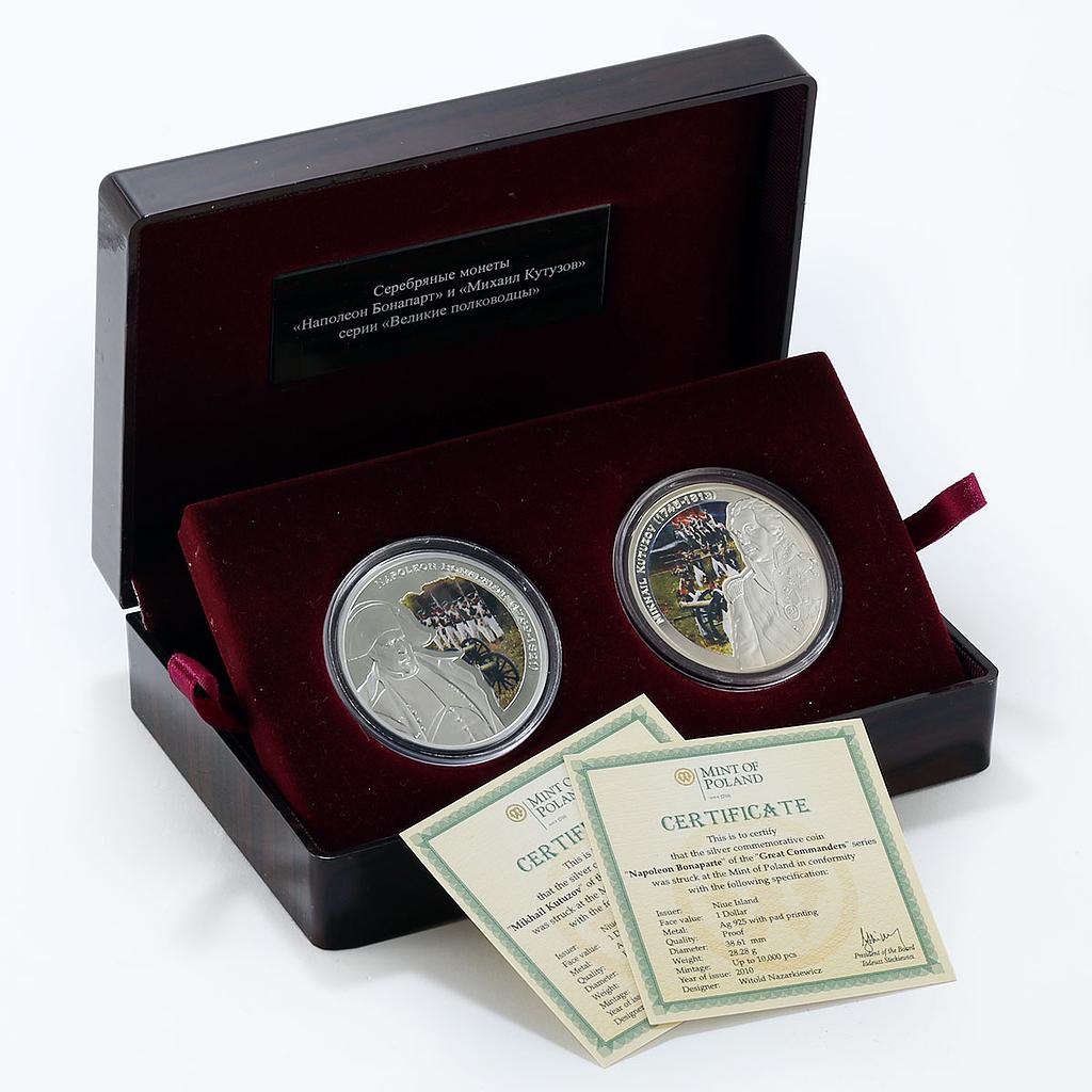 Niue set 2 coins M. Kutuzov and N. Bonaparte colored proof silver 2010